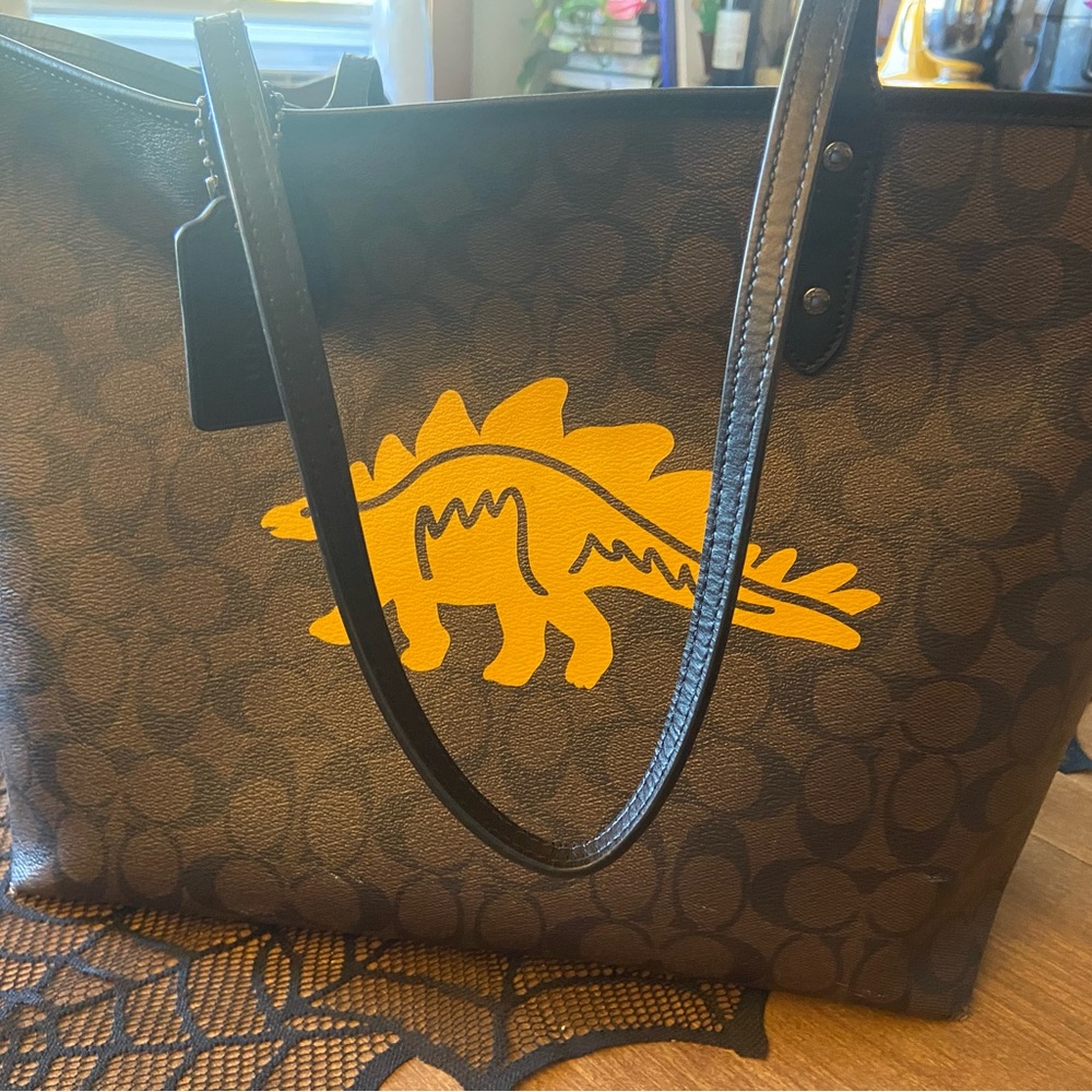 RARE. Coach Brown Tote with Stegosaurus